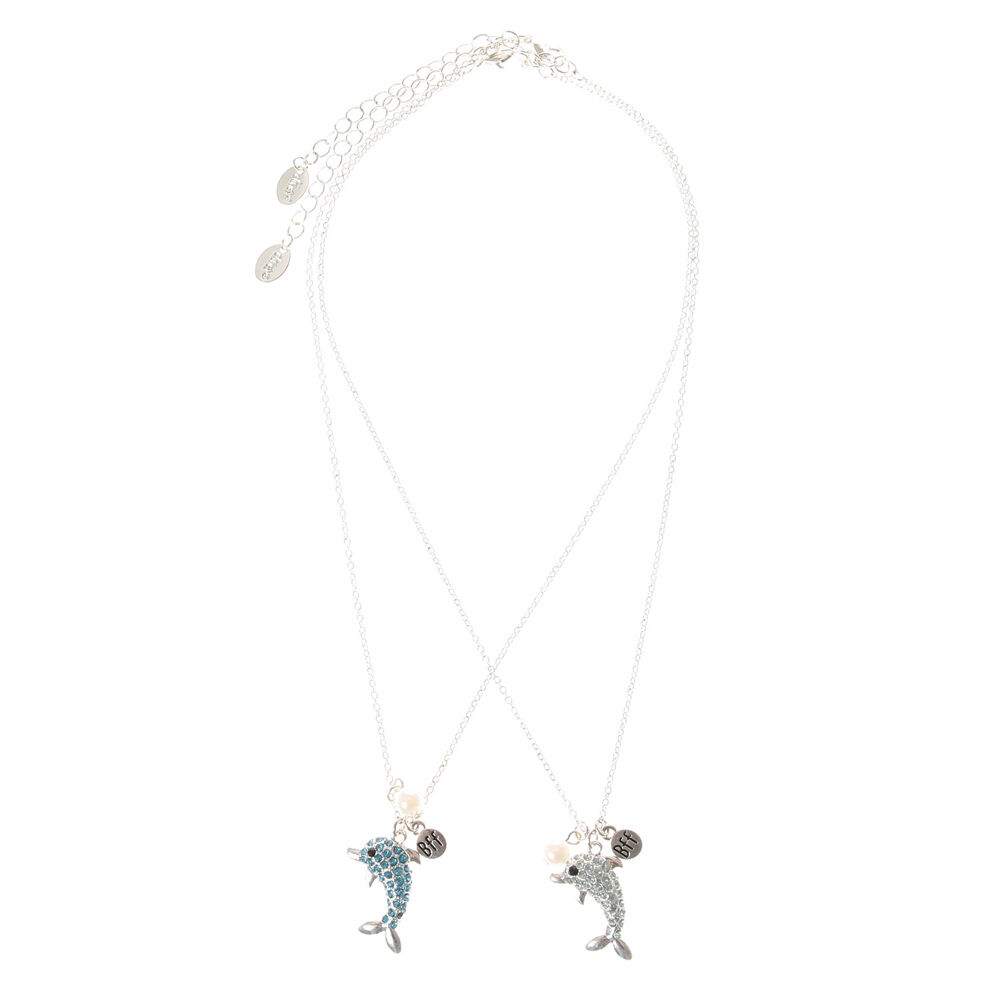 Blue & Silver Crystal Dolphin Best Friend Necklaces,