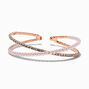Rose Gold-tone Crystal Blush Pink Pearl Criss Cross Cuff Bracelet,