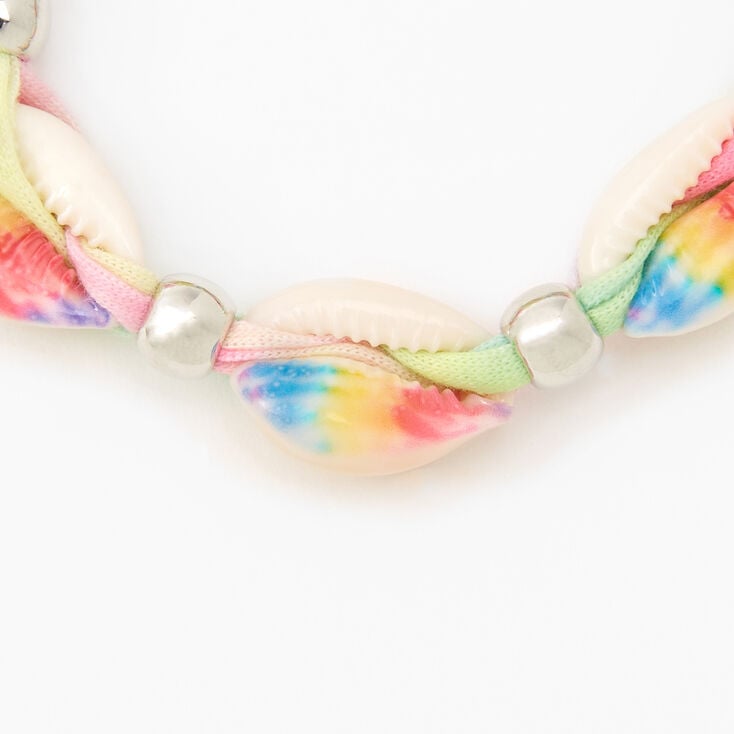Pastel Tie Dye Cowrie Shell Adjustable Fabric Bracelet,
