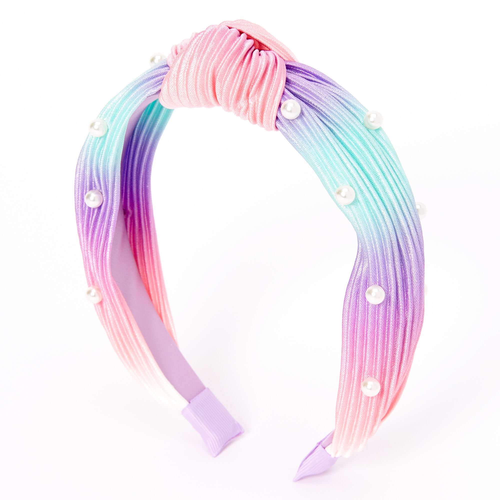 View Claires Club Pearl Pleated Pastel Rainbow Knotted Headband Ivory information