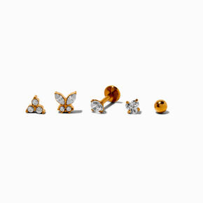 Gold-tone Stainless Steel Cubic Zirconia Butterfly Changeable 18G Tragus Flat Back Earrings - 5 Pack,