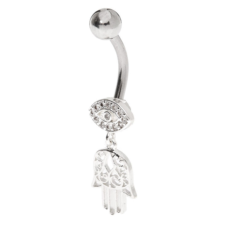 Claire's Piercing de nombril main de fatma mauvais œil 14 g couleur argentée