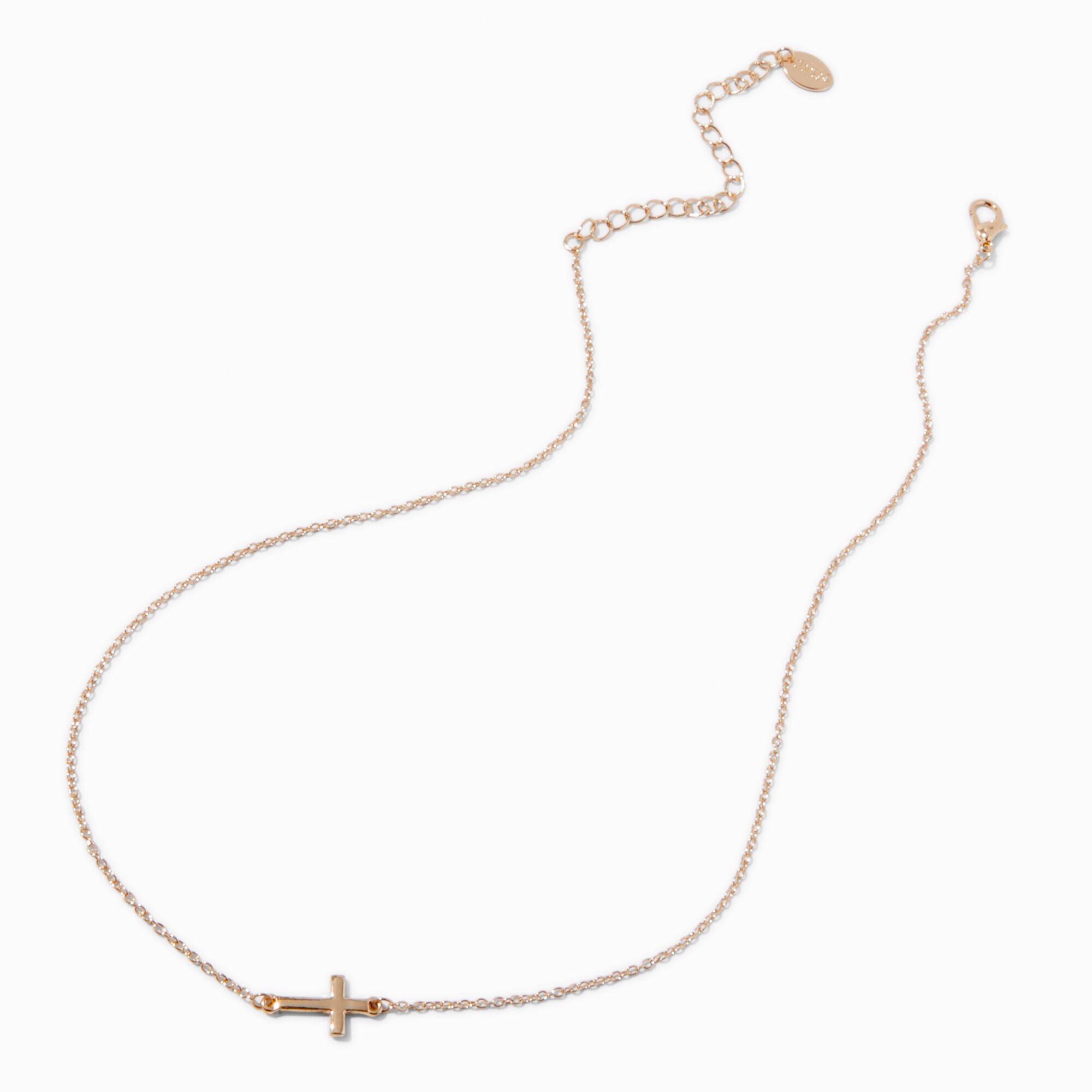 Gold-tone Sideways Cross Pendant Necklace,