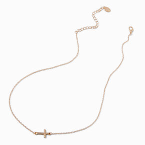 Gold-tone Sideways Cross Pendant Necklace,