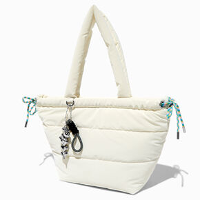 White Nylon Puffy Tote Bag,