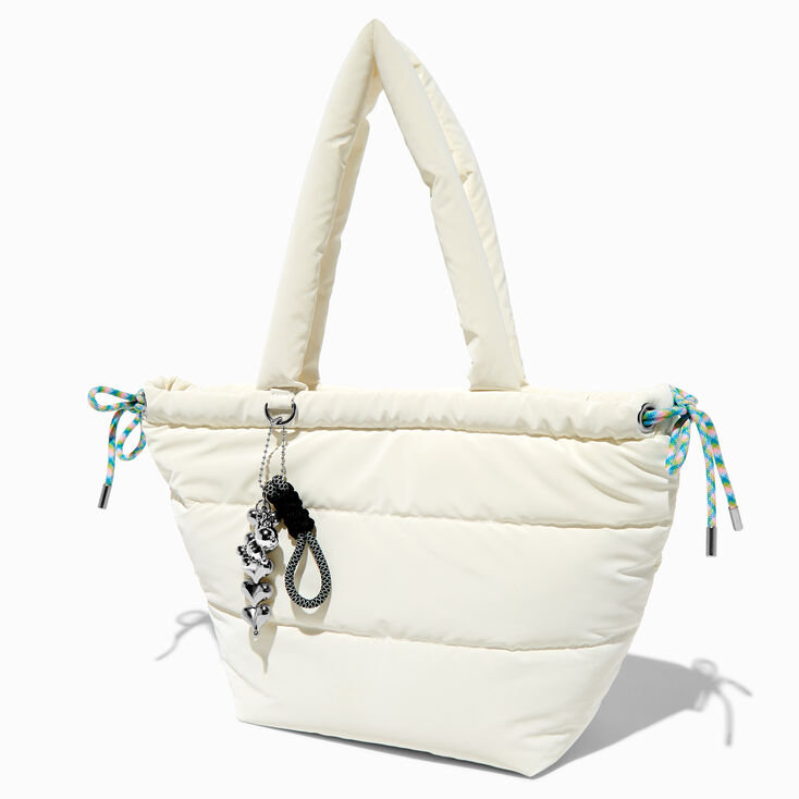 White Nylon Puffy Tote Bag,