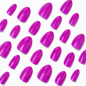 Purple Glossy Short Almond Vegan Faux Nail Set - 24 Pack,