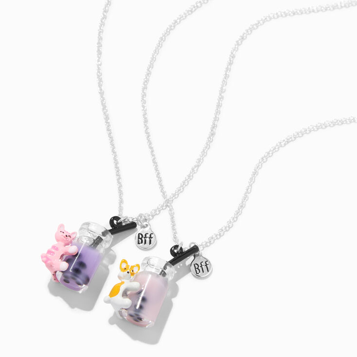 Best Friends Kitty &amp; Corgi Bubble Tea Pendant Necklaces - 2 Pack,