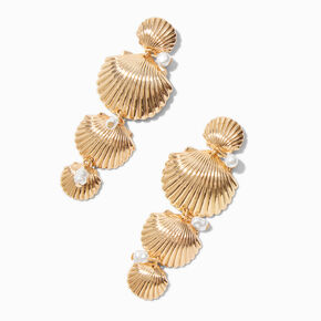 Gold-tone Layered Seashell Drop Earrings,