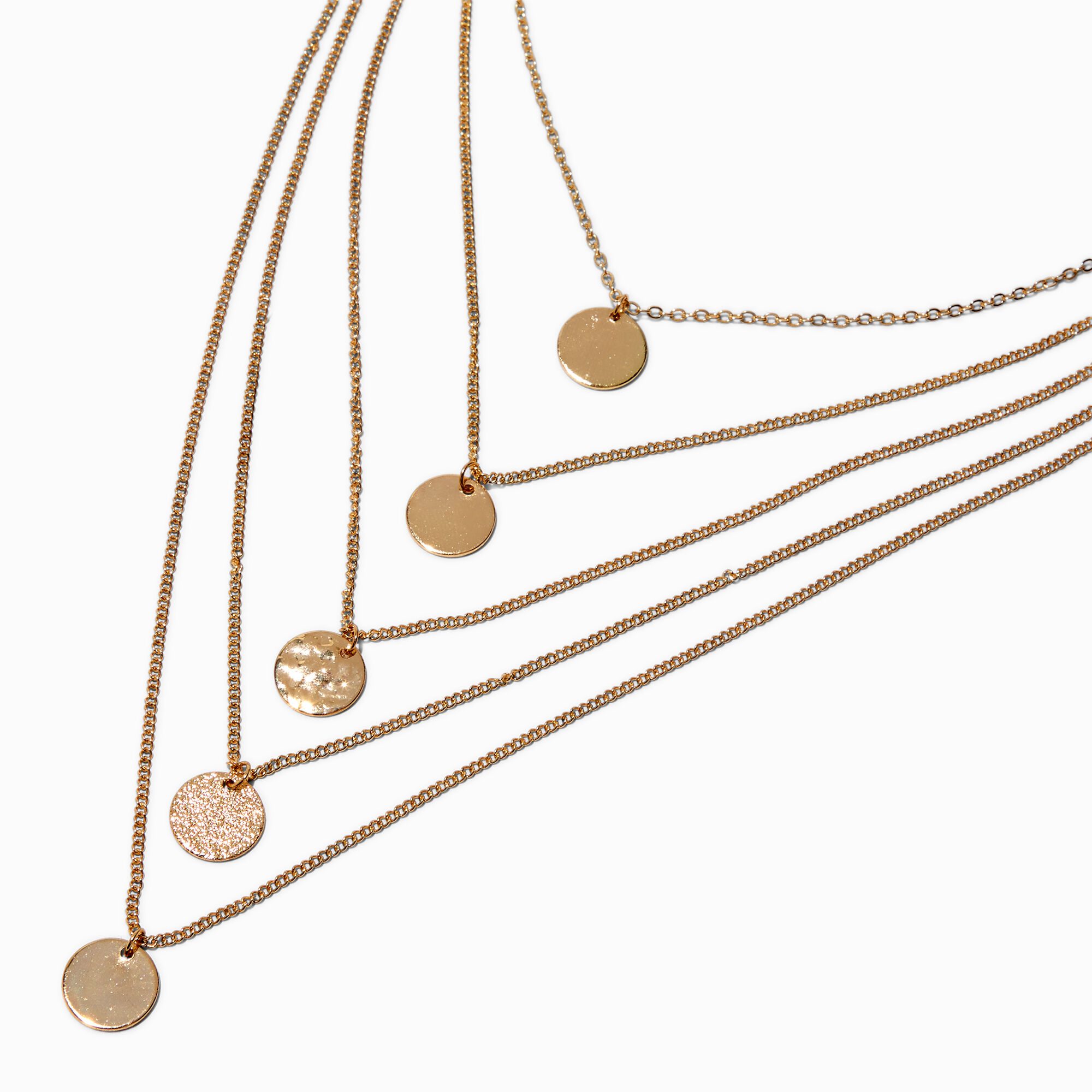 View Claires Tone Disc MultiStrand Pendant Necklace Gold information