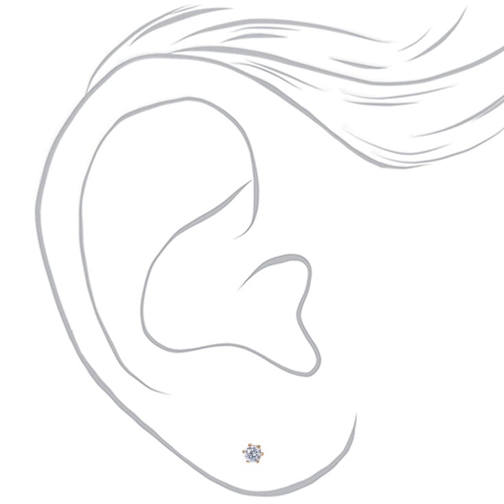 18k Gold Plated Cubic Zirconia 3MM Round Stud Earrings,