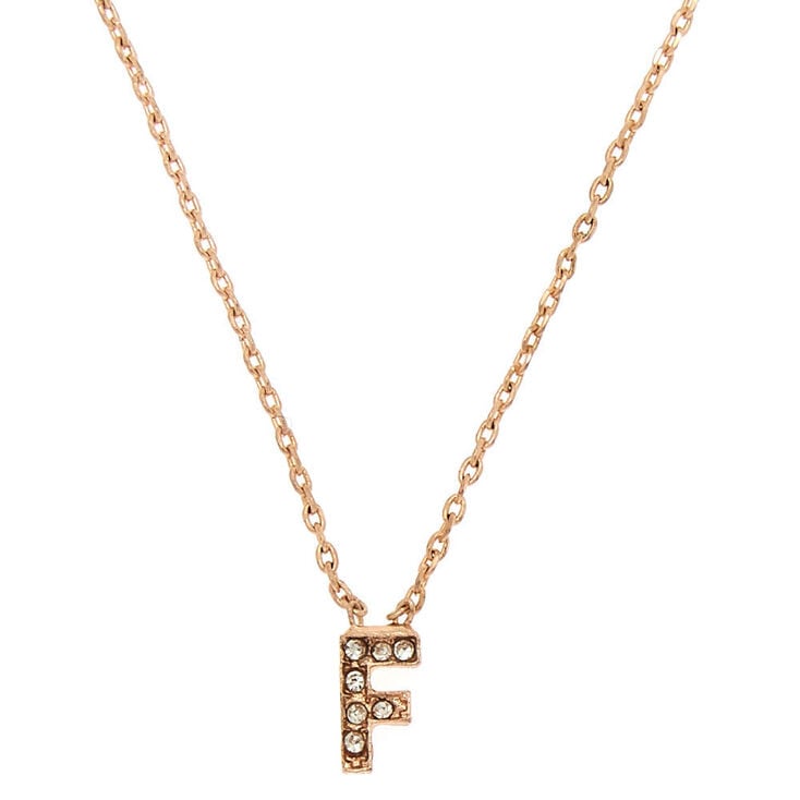 Rose Gold Embellished Initial Pendant Necklace - F,