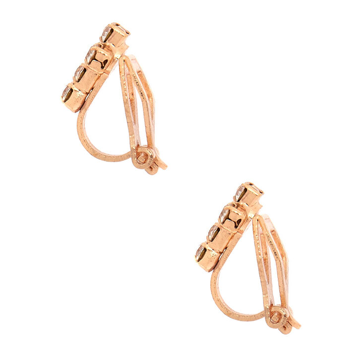 Rose Gold Crystal Cross Clip On Stud Earrings,