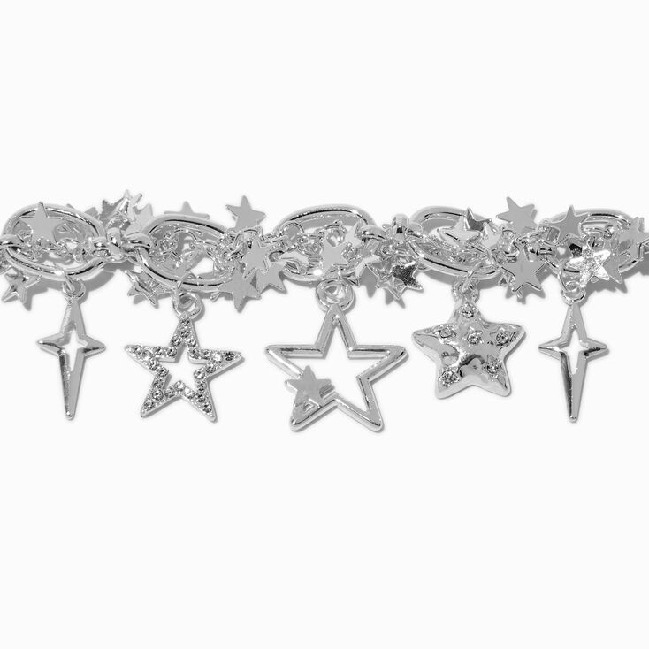 Bracelet &agrave; breloques avec cha&icirc;ne &eacute;toiles couleur argent&eacute;e,