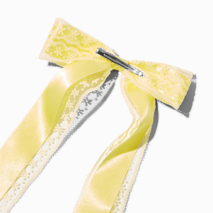 Barrette &agrave; n&oelig;ud satin&eacute;e dentelle jaune,