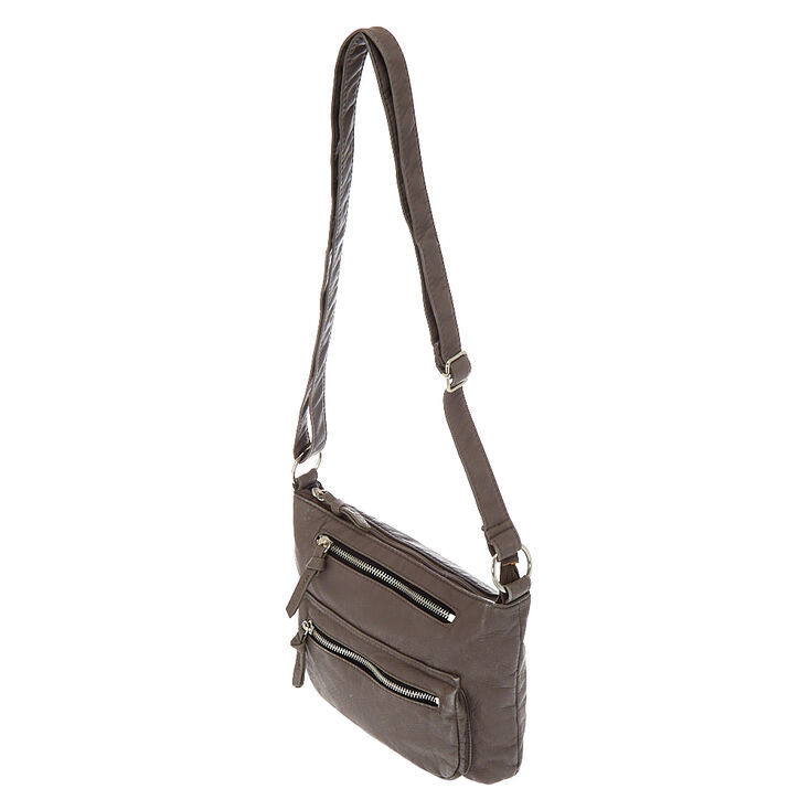 Faux Leather Crossbody Bag - Grey,