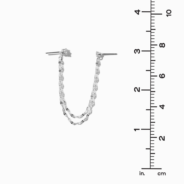 Clous d&#39;oreilles reli&eacute;s par une cha&icirc;ne avec zircon cubique d&#39;imitation couleur argent&eacute;e,