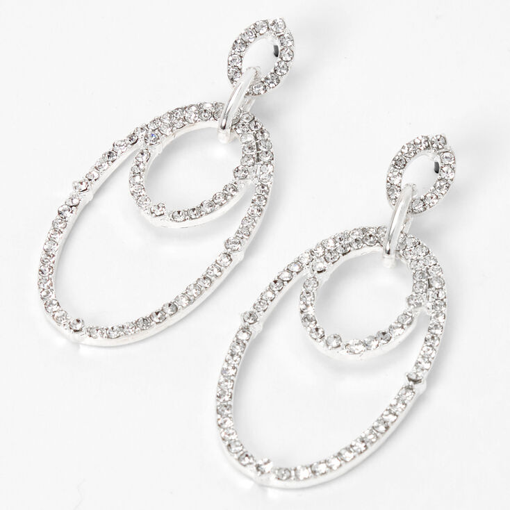 Silver 2&quot; Rhinestone Circle Link Drop Earrings,