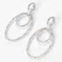 Silver 2&quot; Rhinestone Circle Link Drop Earrings,