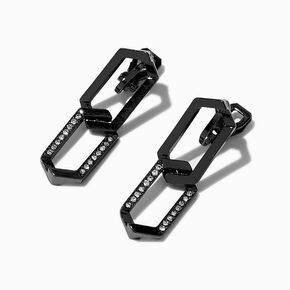 Black Geometric Chain Clip-On Drop Earrings ,