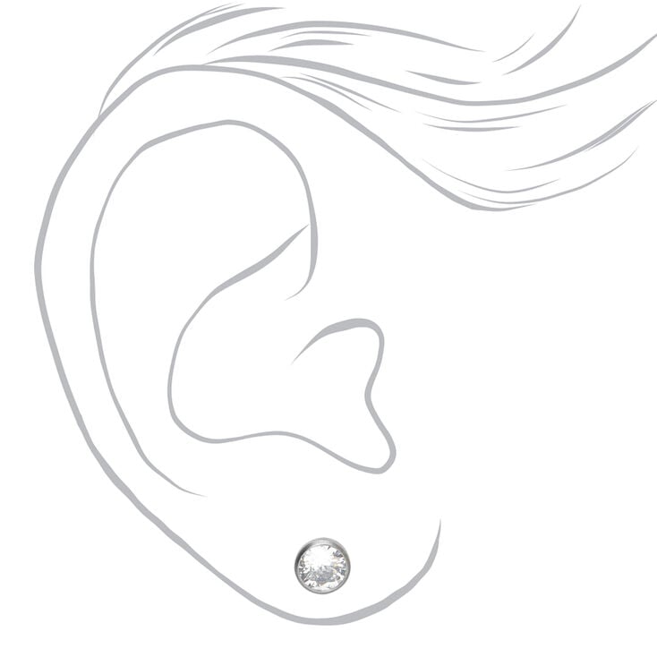 Silver Titanium Cubic Zirconia 5MM Round Bezel Stud Earrings,