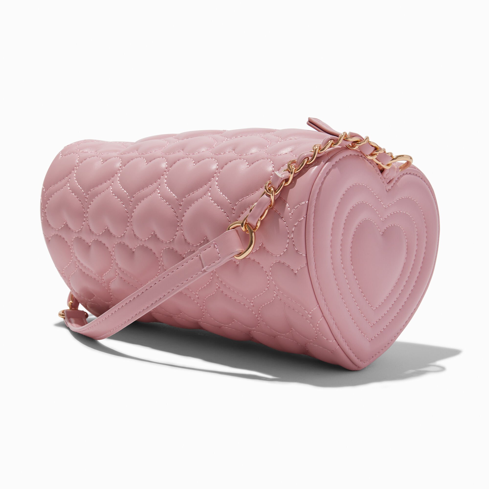 Heart Quilted Barrel Crossbody Bag,