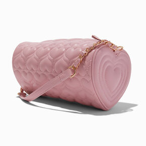 Heart Quilted Barrel Crossbody Bag,