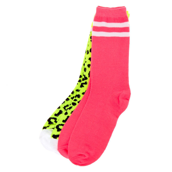 Neon Cheetah Print Crew Socks - 2 Pack,