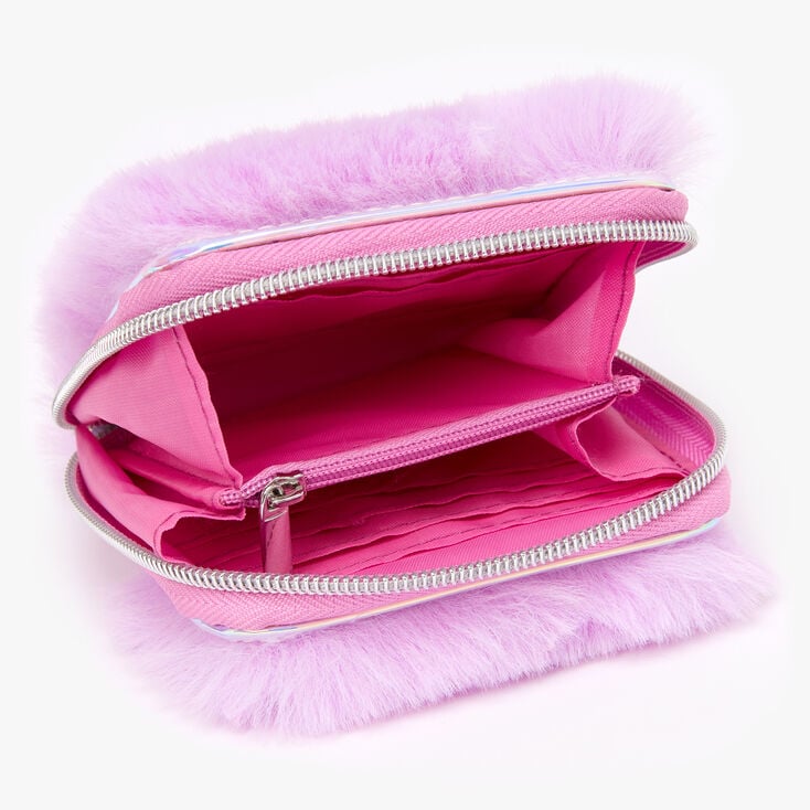 Furry Mini Zip Wallet - Pink | Claire's US