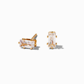 18ct Gold Plated Cubic Zirconia 6MM Baguette Stud Earrings,