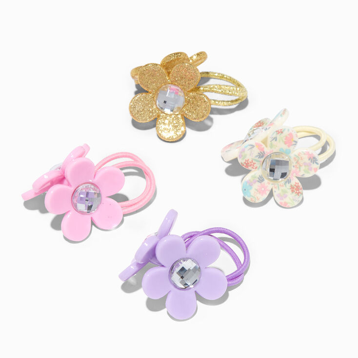 Claire&#39;s Club Glitter Flower Gem Hair Ties - 4 Pack,