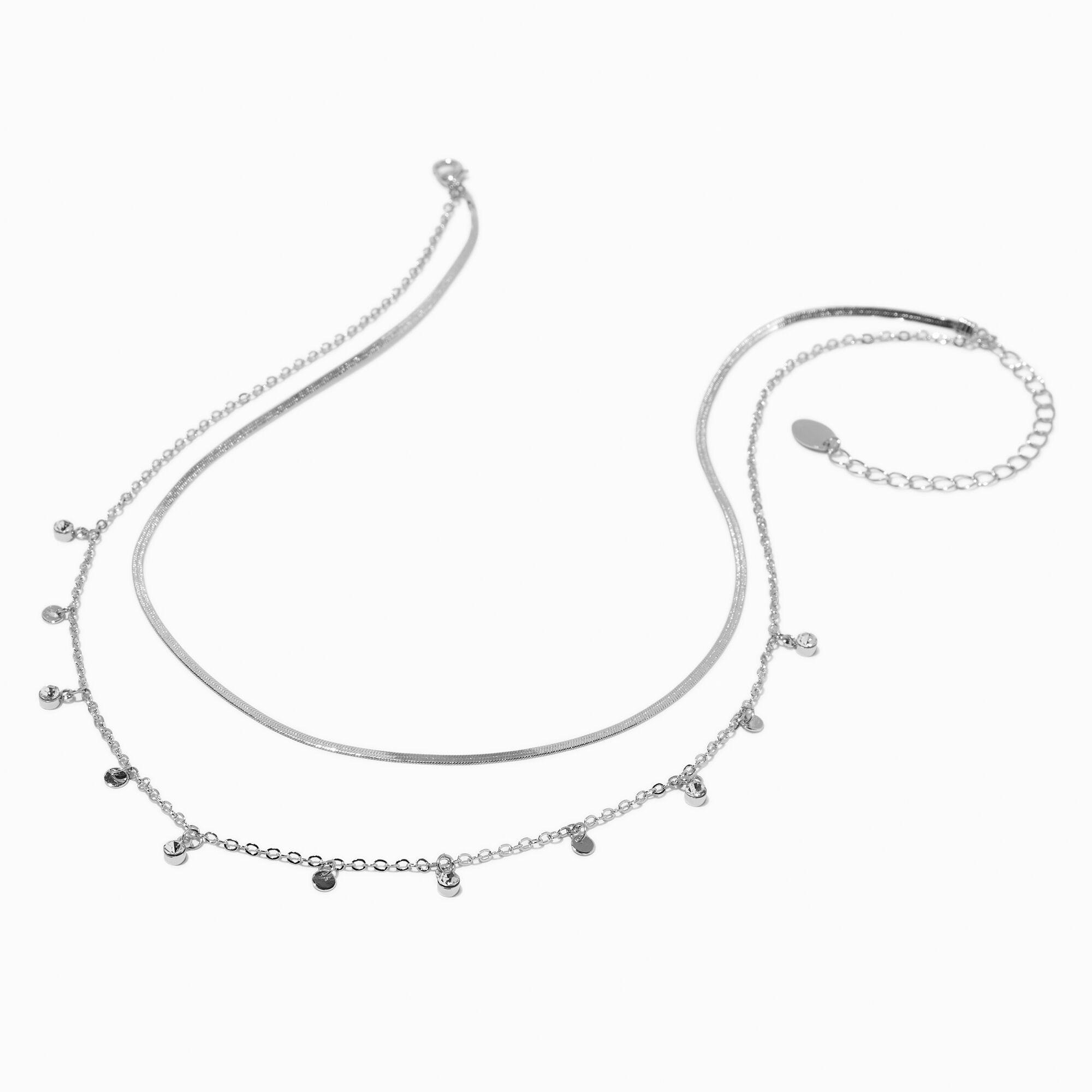 Collier multi-rangs confetti strass couleur argentée,
