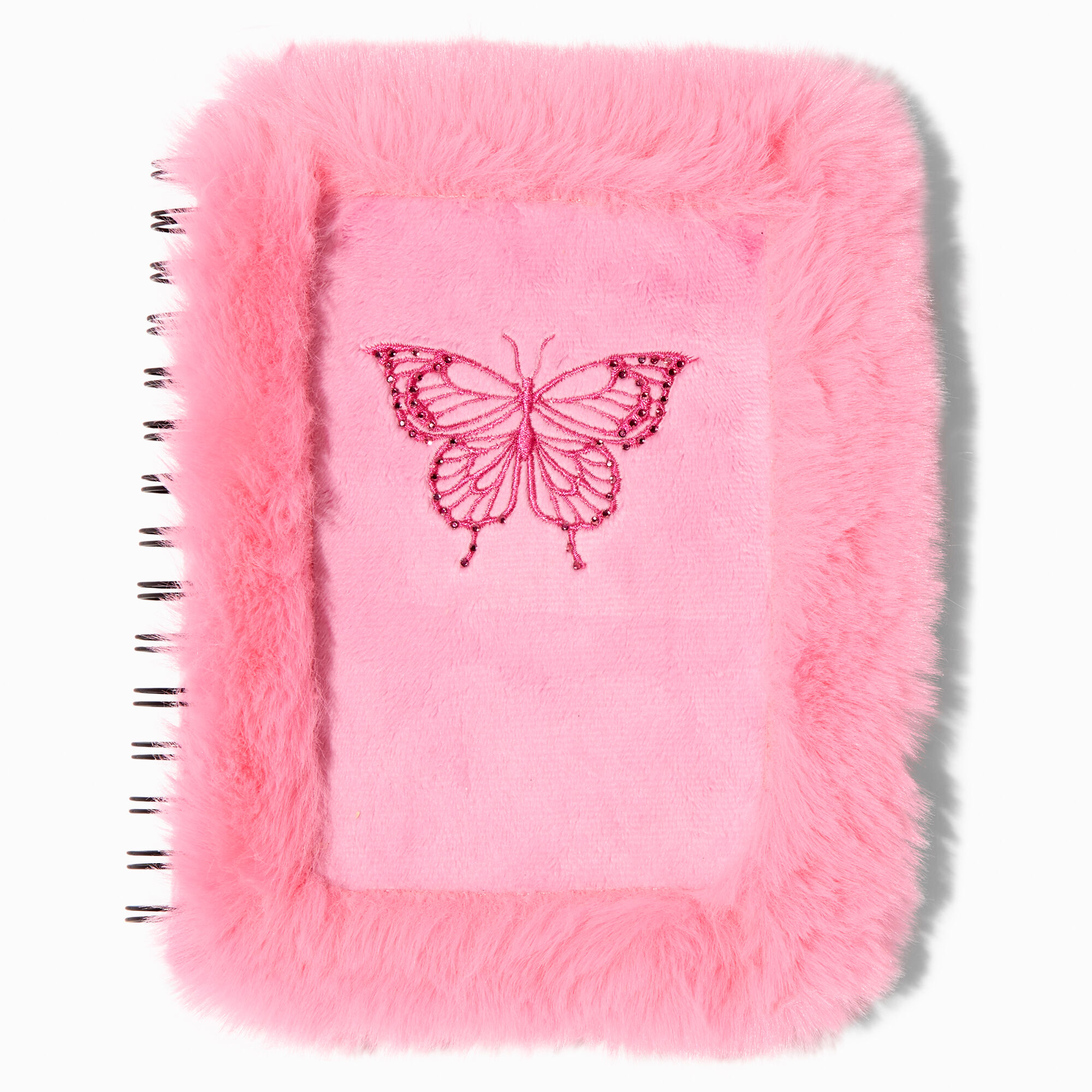 Furry Pink Butterfly Spiral Journal,