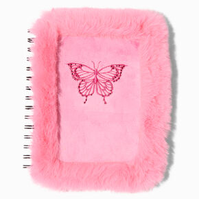 Furry Pink Butterfly Spiral Journal,