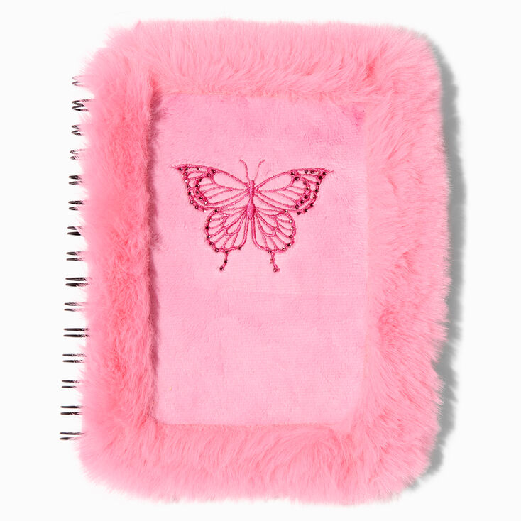 Furry Pink Butterfly Spiral Journal,