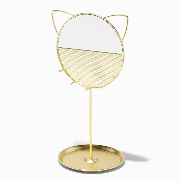 Gold Cat Mirror Standing Jewelry Holder,