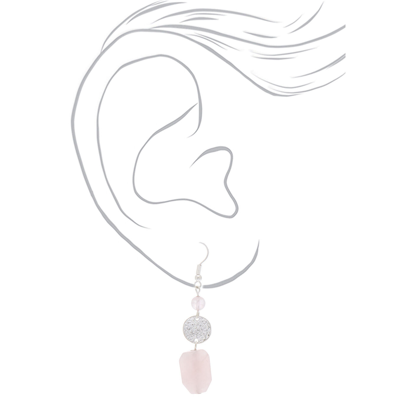 Silver 2" Hammered Stone Drop Earrings - Pink,
