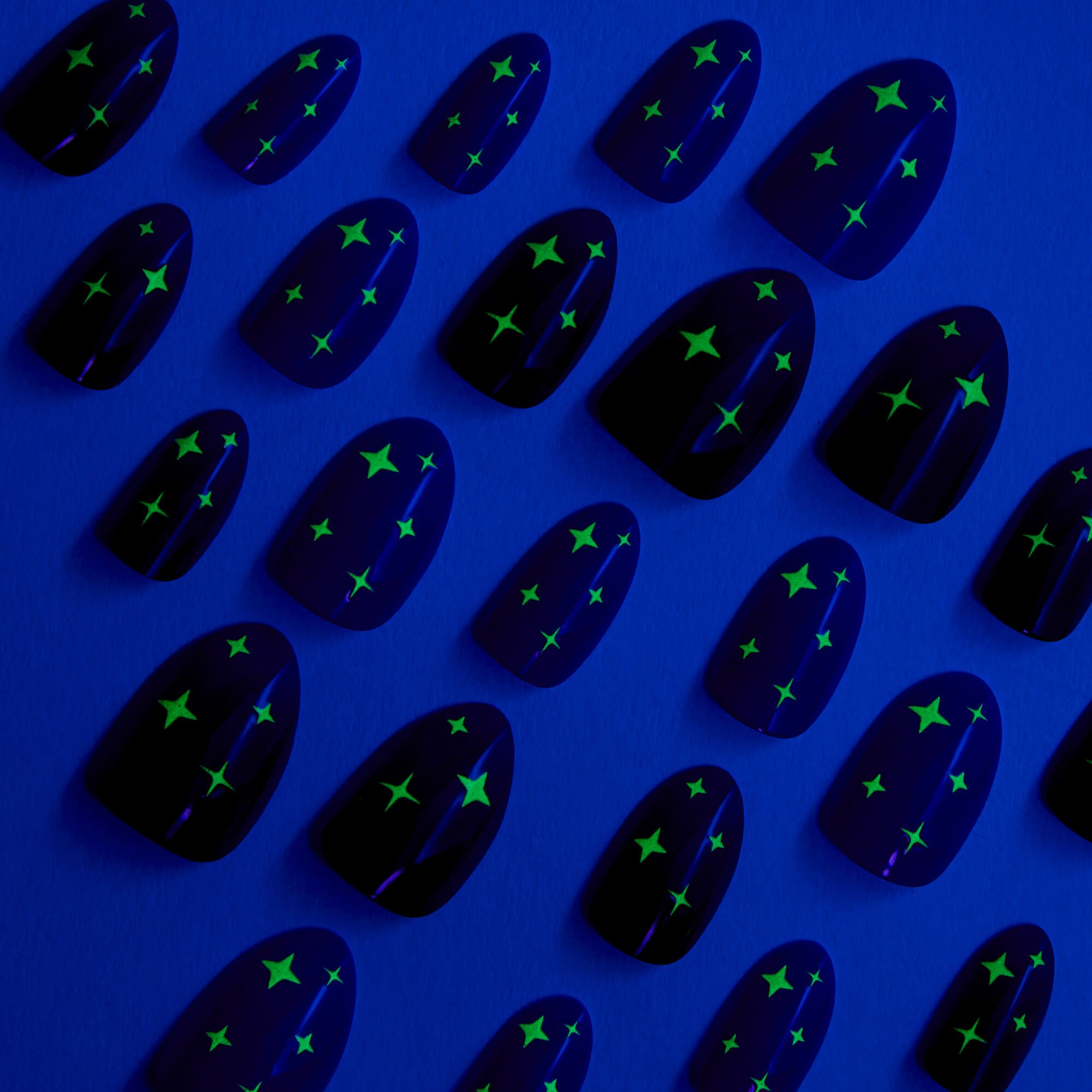 Glow in the Dark Star Short Almond Vegan Faux Nail Set - 24 Pack,