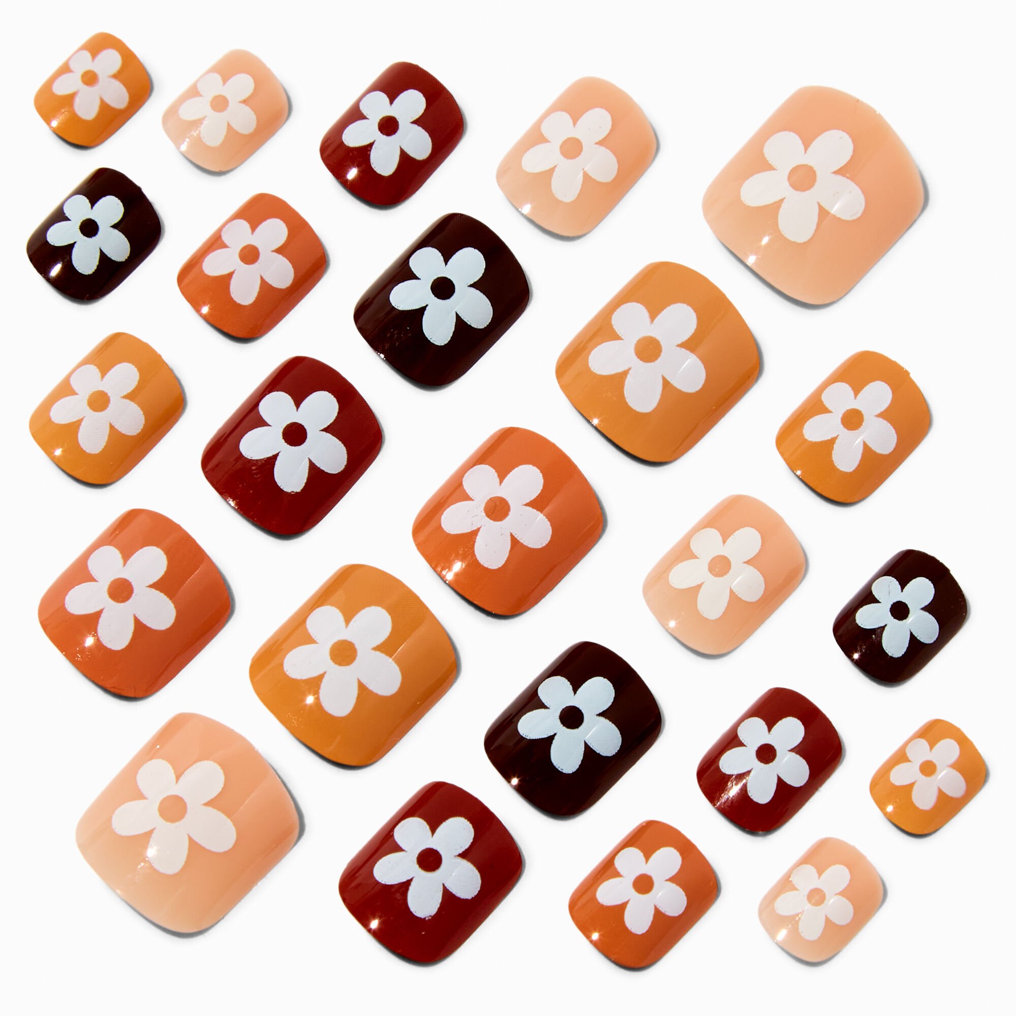 Neutral Flower Square Press On Vegan Faux Nail Set - 24 Pack,