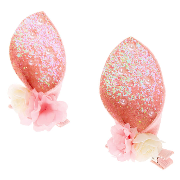 Claire's Barrettes à cheveux oreilles de lapin à paillettes florales - Lot de 2