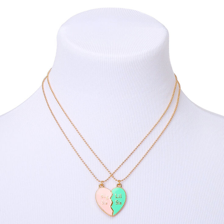 Big &amp; Lil Sis Pastel Heart Pendant Necklaces - 2 Pack,