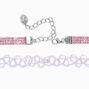 Ras-de-cou c&oelig;ur effet tatouage violet et strass roses - Lot de 2,