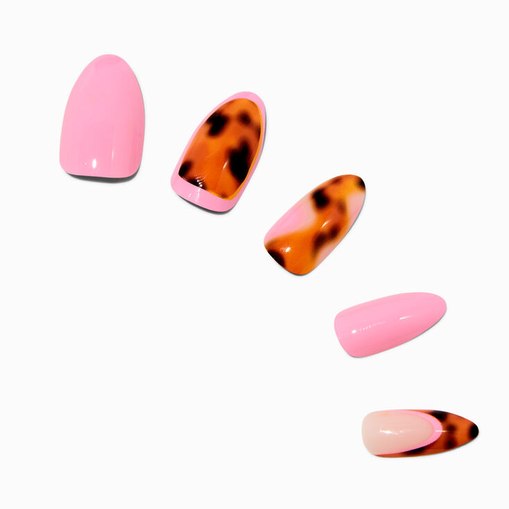 Tortoiseshell Pink French Stiletto Vegan Faux Nail Set - 24 Pack,