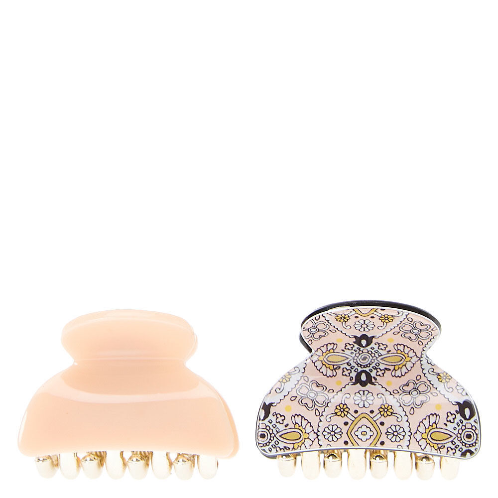 Paisley Print Mini Hair Claws - Blush Pink,