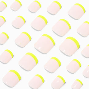 Neon Yellow French Tip Square Press On Vegan Faux Nail Set - 24 Pack,