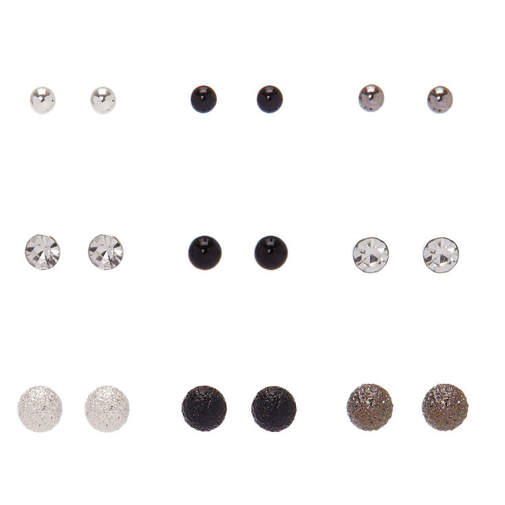 Mixed Metal Stud Earrings - 9 Pack,