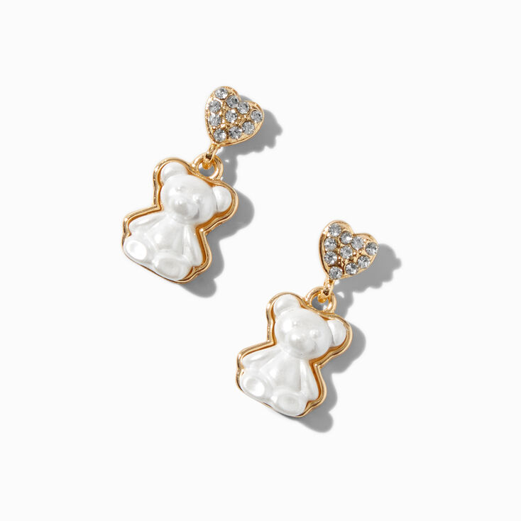 Pearl Teddy Bear Drop Earrings,