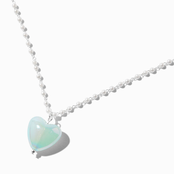 Iridescent Heart Pearl Chain Pendant Necklace,