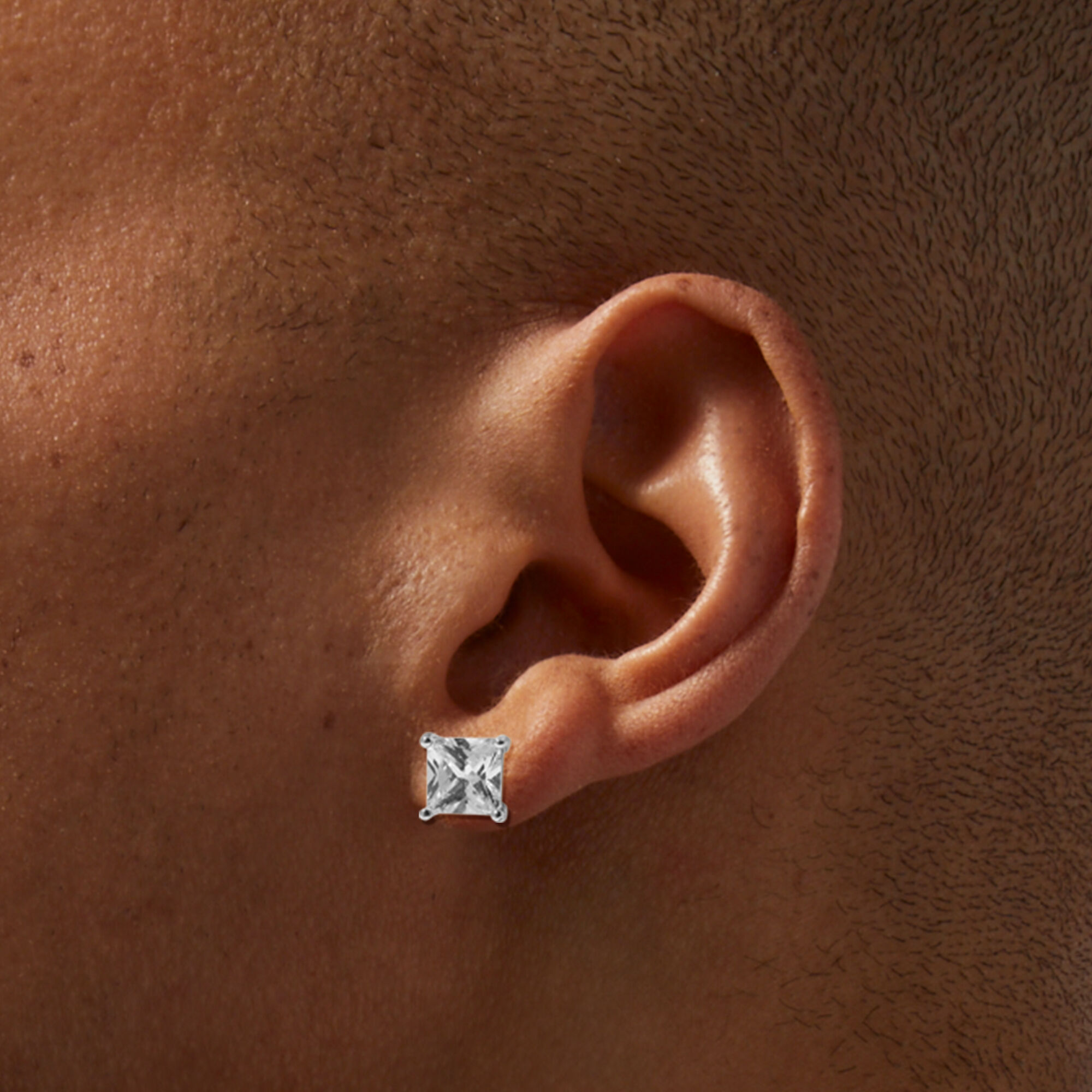 Silver Cubic Zirconia Square Stud Earrings 8MM