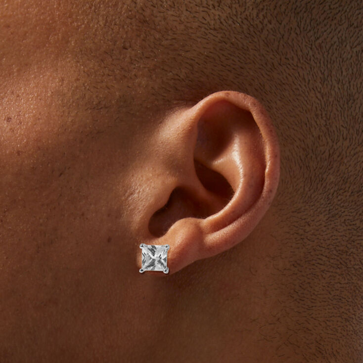 Silver-tone Cubic Zirconia 8mm Square Stud Earrings,